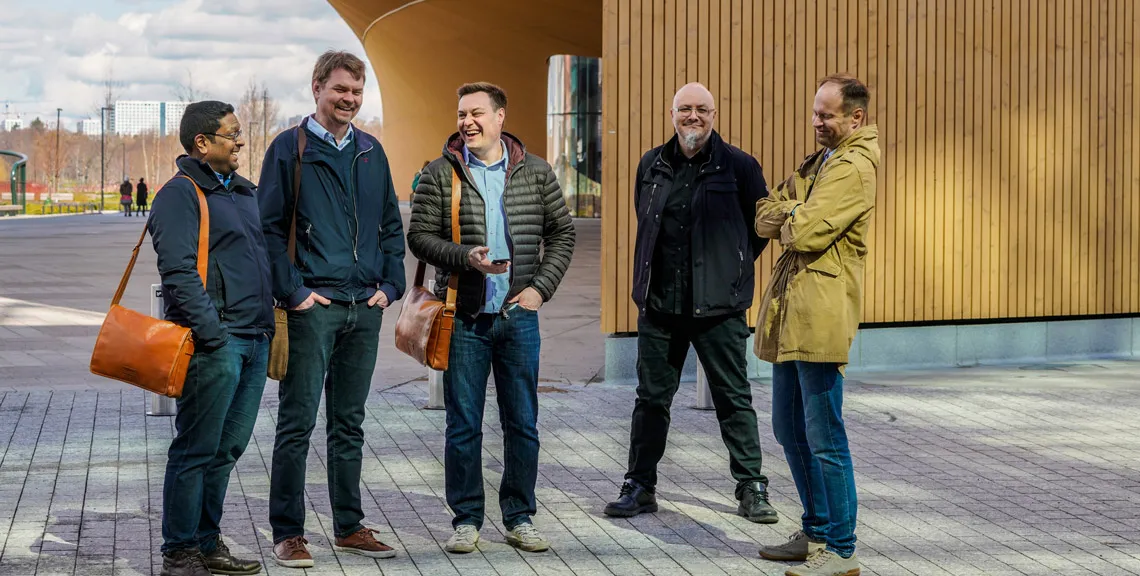Gravito's core customer success team in Helsinki, talking together outdoors